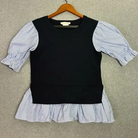 Black and Blue Striped Women's Top - Picture 1 of 6